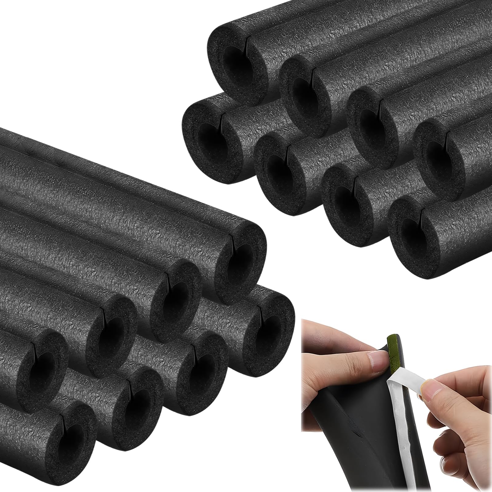 Photo 1 of 16 Pack Insulation Foam Tube, 3/4' Self Adhesive Pre Slit Foam Pipe Covers Polyethylene with Double Sided Tape for Spigot, Winter Outside Pipes, Water Heater Pipes Freeze Protection