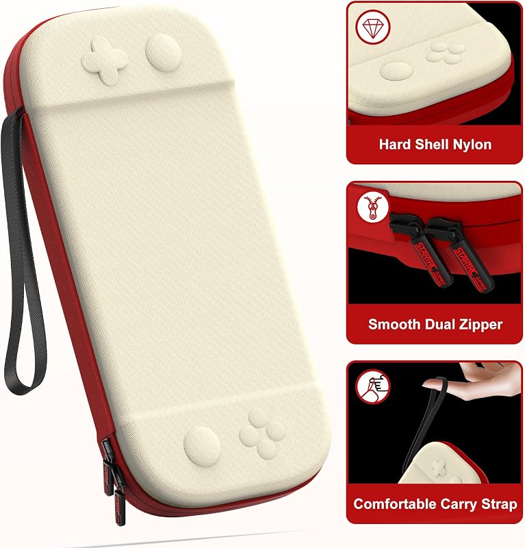 Funda Delgada para Nintendo Switch 2 (2025), Estuche rígido de Viaje para 12 casetes de Juegos, Funda Protectora para Consola Switch 2 y Accesorios de Juegos, Color Blanco y Rojo