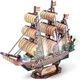 3D LED Puzzle Warship For Men Women, Decor Sailboat, Vessel Model Kit For Adults And Kids To Build, Model Large Ship Kits DIY For Boys Girls Birthday Gift, Watercraft Family Puzzle For Kids Ages 10