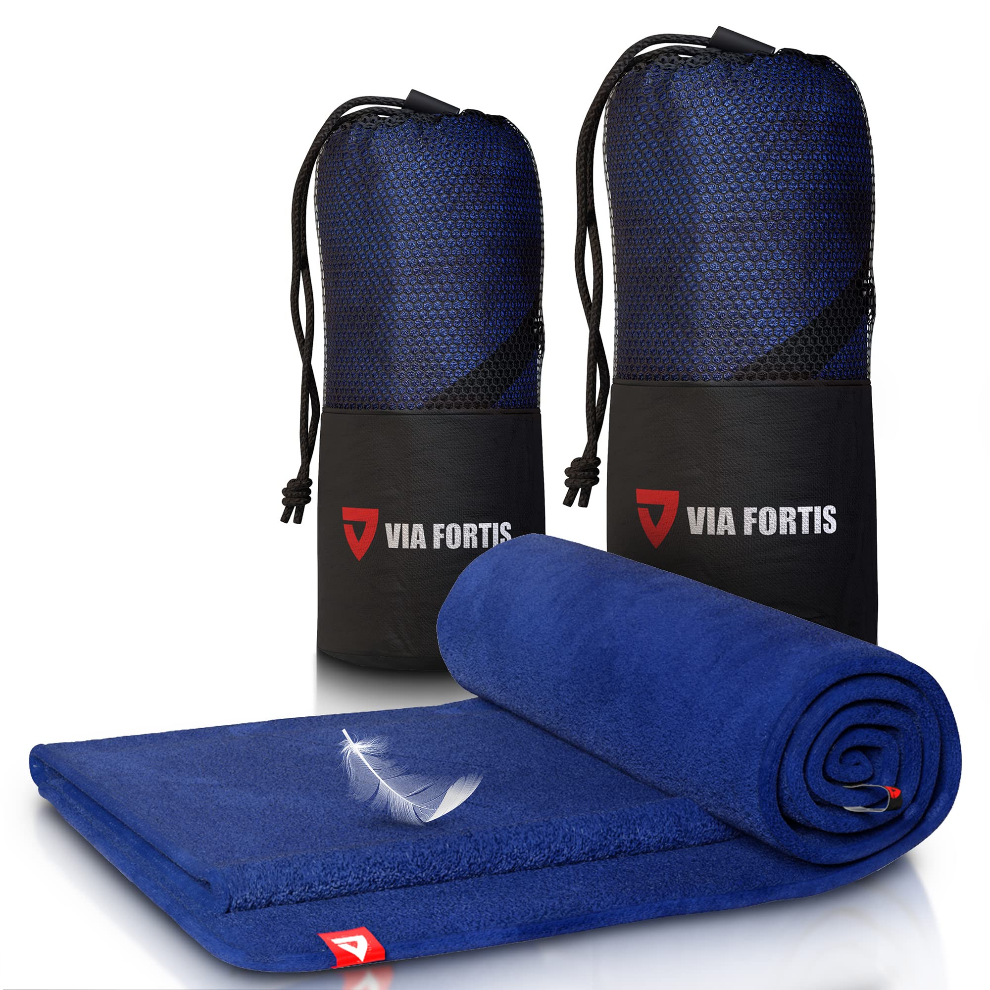 VIA FORTIS Microfiber Towel - Ultra Lightweight & Quick Drying - With Zipper Compartment - Microfiber Towels - Ideal as Sports Towel, Beach Towel and Travel Towel