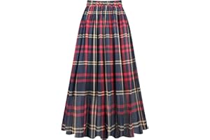 Kingfancy Women's Pleated Skirt Chiffon Elastic Waist A-Line Midi Length Skirt