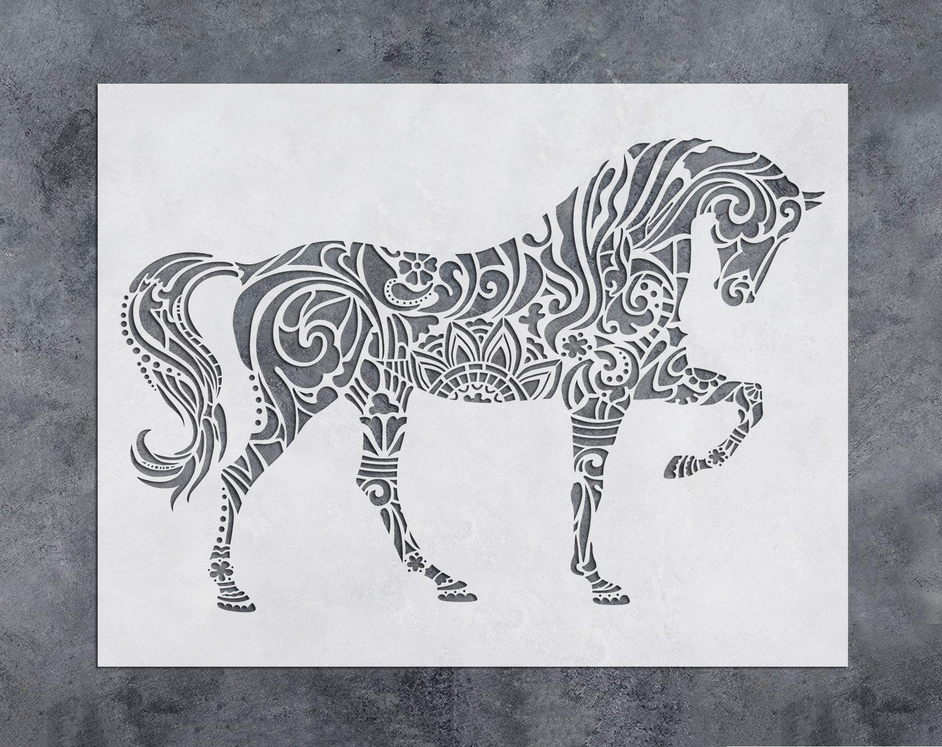 GSS Designs Horse Wall Decor Stencil - Mandala Horse Stencil 12x16 Inch（305x406mm - Reusable Template for Floor Wall Tile Fabric Wood Decor (SL-022)