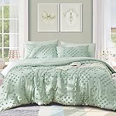 Geniospin Sage Green Twin Comforter Set for Girls- 5 Pieces Pom Tufted Bed in A Bag Twin Bedding Sets with Sheets, Pillowcases & Shams, All Season Kids Comforter Set