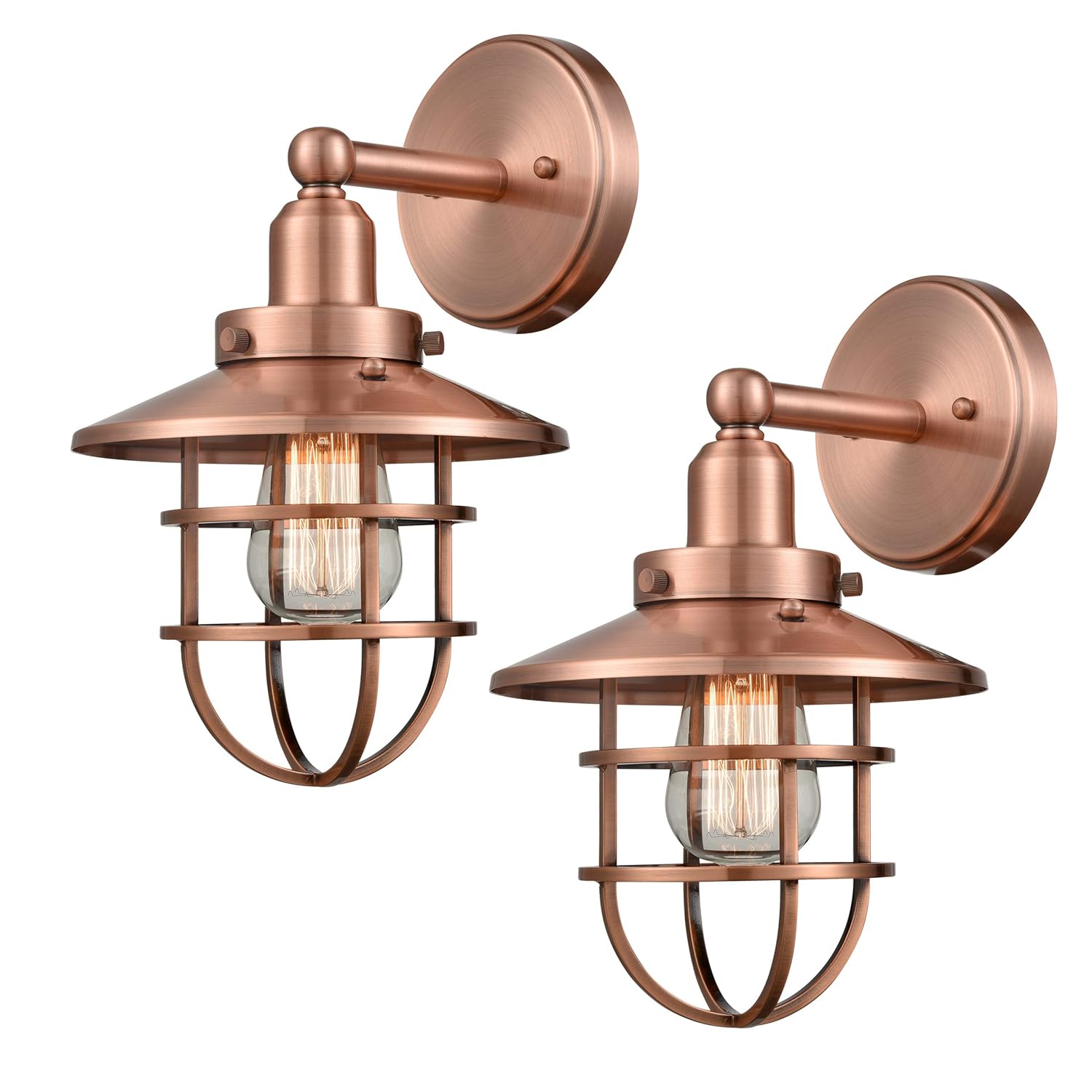 WILDSOUL 40021-AC2 Industrial Vintage Wall Sconce Light with Bulbs, Antique Copper Finish Wall Lights, 2-Pack