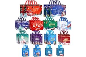 Fayayuan 24 Pack Christmas Gift Bags Assorted Sizes, Reusable Tote Bags Includes 4 Extra Large 17",8 Large 13",8 Medium 10",4 Small 8" Non-Woven Christmas Bags for Xmas Party Supplies