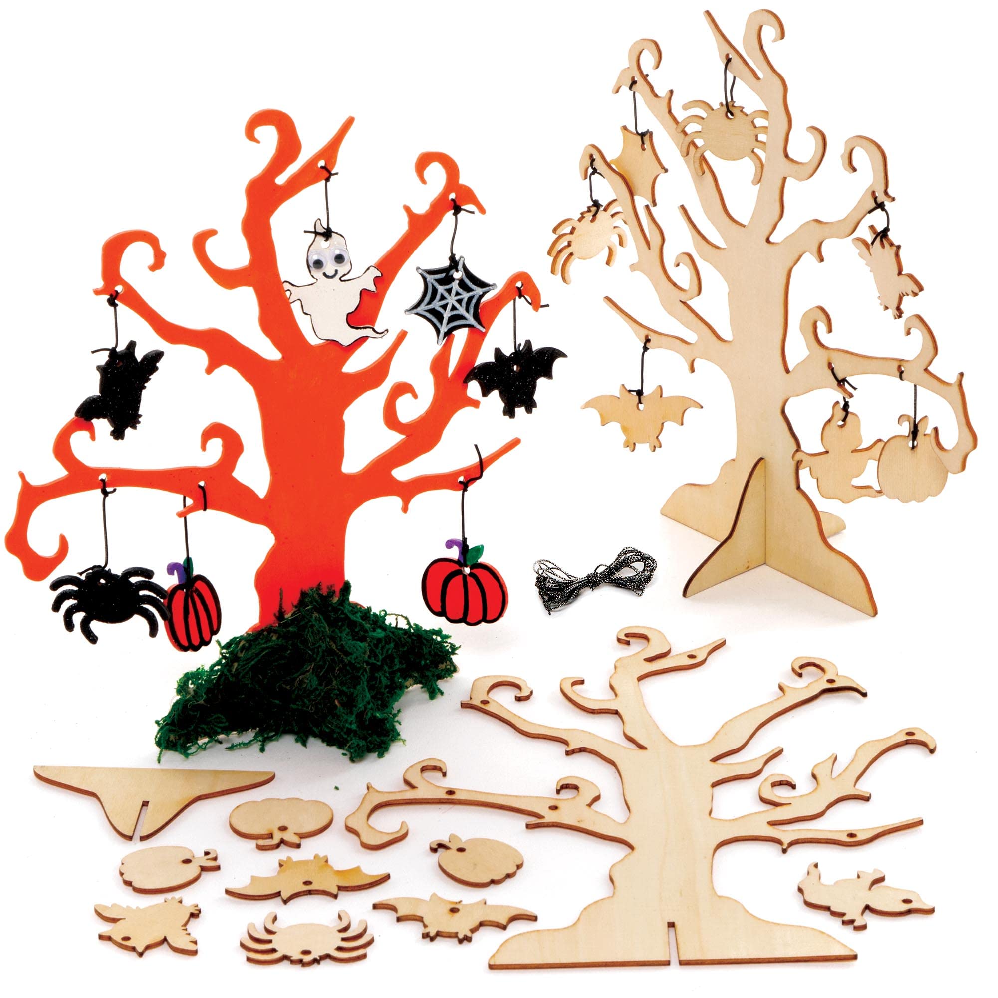 Baker Ross FE740 Spooky Wooden Tree Kit - Pack of 2, Wood Crafts to Decorate and Display, Make Your Own for Kids, Ideal Kids Halloween Arts and Crafts Project, Black,Gold