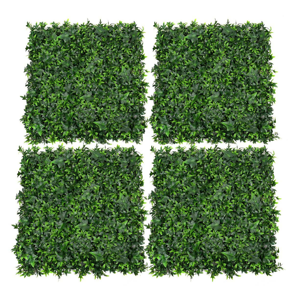 GreenBrokers Artificial Green Wall Hedge with Dark Ivy Leaf Foliage (Pack of 4) - UV Stable Vertical Garden