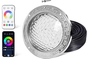 HQUA PN01DC LED Inground Pool Lighting System RGBW Color Change 10 Inch 50W, Remote/App Control, 120V AC, 100 Feet Cord