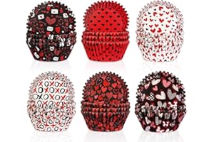 600Pcs Valentine’s Day Cupcake Liners Red Pink Black Heart XOXO Baking Cups Standard Size Wrappers Muffin Case Trays Baking W