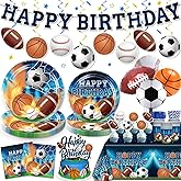 186Pcs Sports Birthday Party Decorations- Amp Up Your Sports Themed Party for 25 Guests. Includes Banner, Plates, Tablecloth, Cupcake Toppers and Aluminum Balloons for Boy Birthday Party Decorations