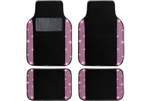 NBTEPEM Pink Bling Car Floor Mats Full Set, Universal Fit Most Cars,SUV, Trucks, 4 pcs Sparkle Glitter Diamond Carpet for Women Girls with Anti-Slip Pad (Pink Diamond)