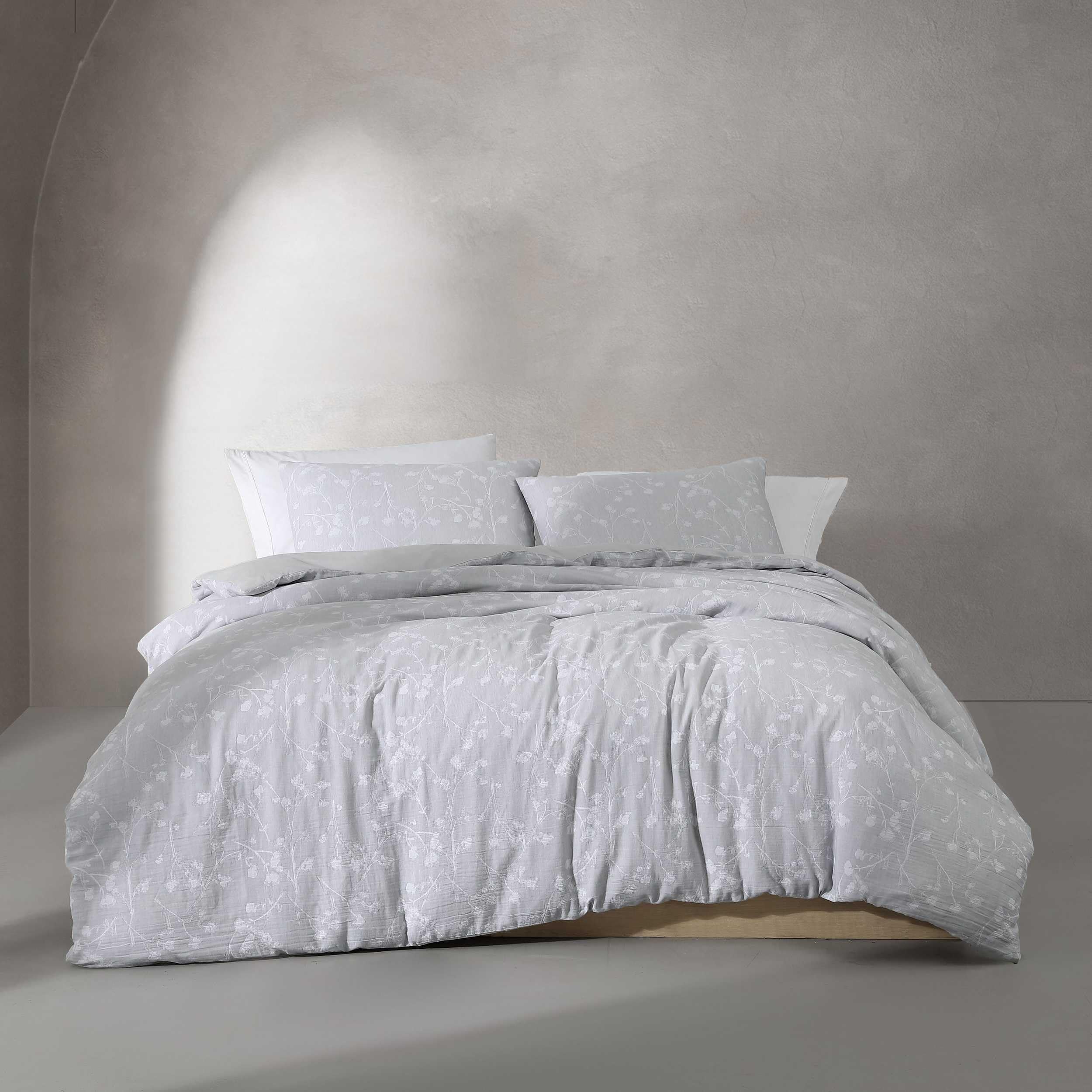 Photo 1 of Calvin Klein – King Duvet Cover Set, Crisp Cotton Percale Reversible Bedding with Hidden Button Closure & Corner Ties, 3 Piece Bed Set with Matching Pillowcases (Umbra Floral Grey)