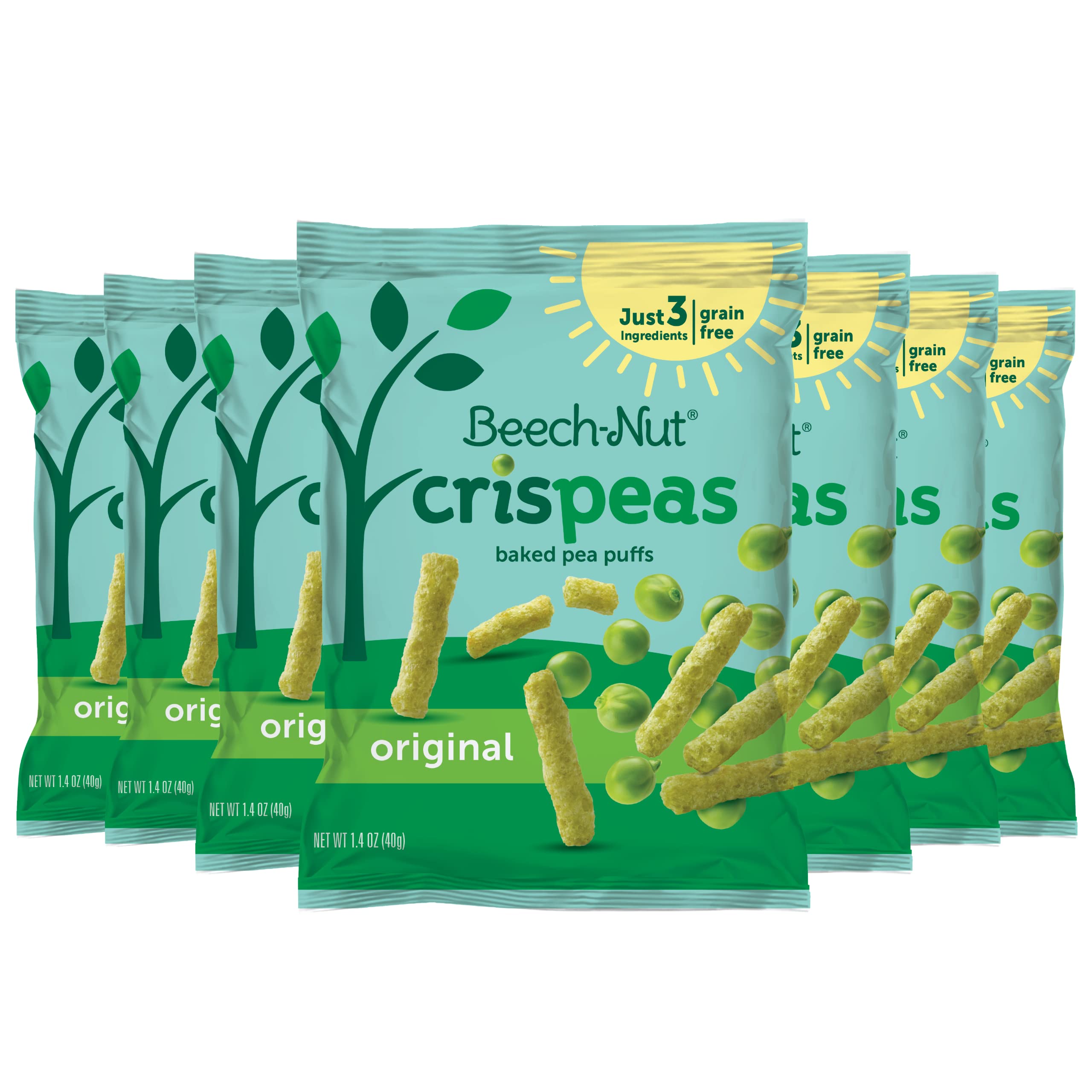 Beech-Nut Toddler Snacks, Original Crispeas Baked Pea Puffs, Grain-Free, Gluten-Free, Non-GMO, 1.4 oz Bag (7 Pack)