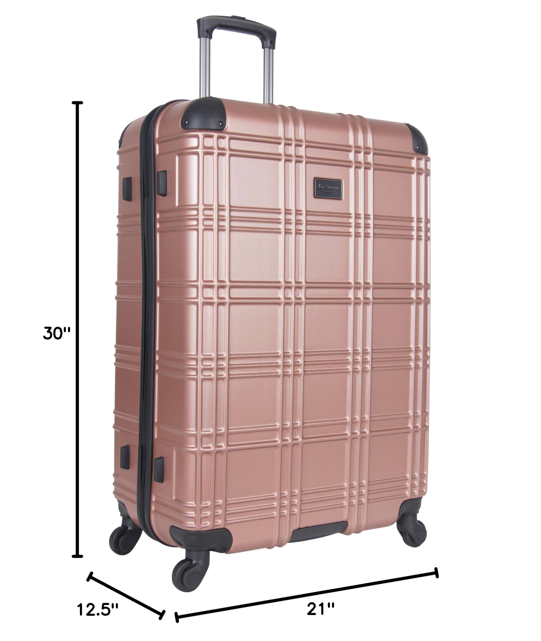 Ben Sherman Nottingham Lightweight Hardside 4-Wheel Spinner Travel Luggage, Rose Gold, 28-Inch Checked