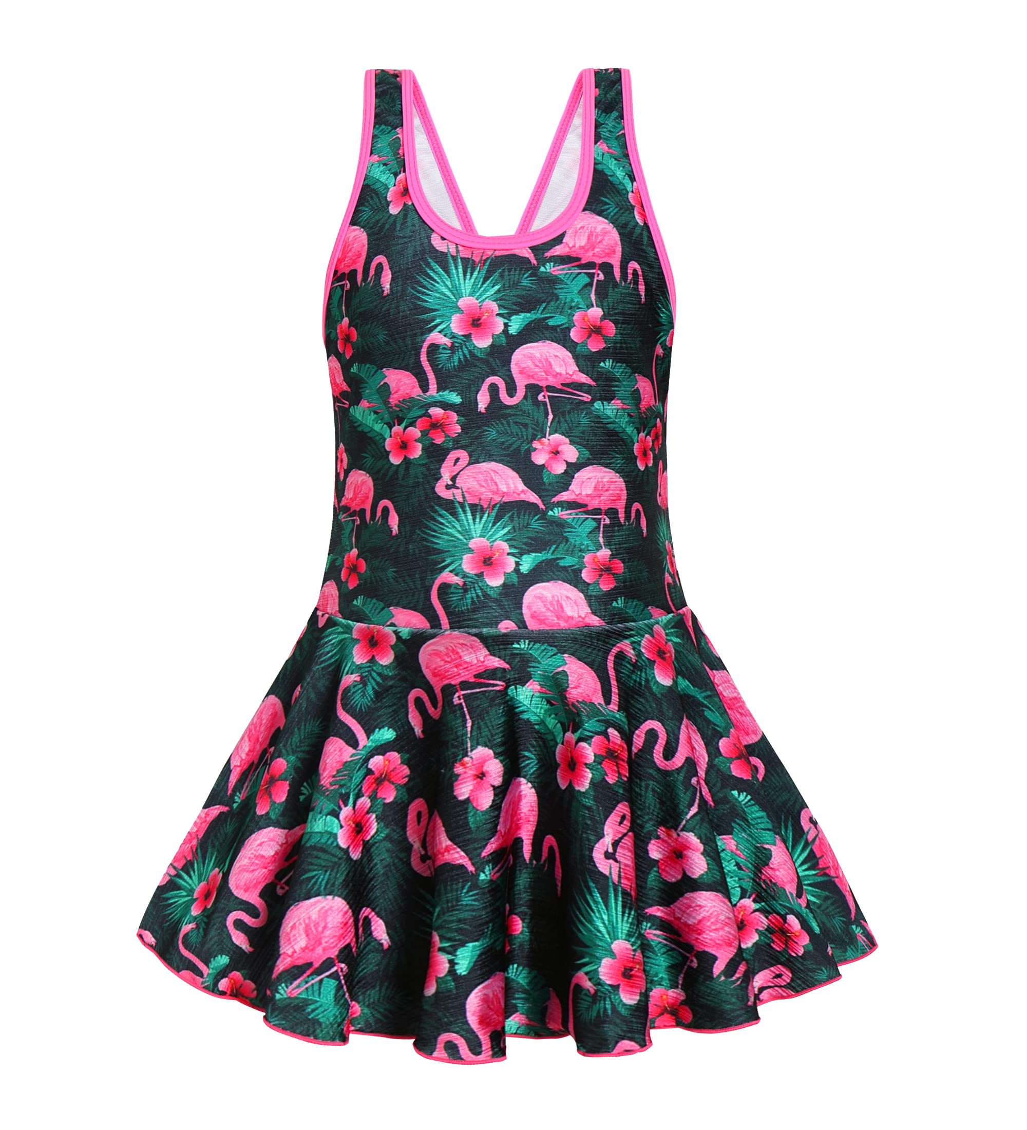 Photo 1 of RuuYiicoco Girls One Piece Unicorn Swimsuit Mermaid Swimwear Rainbow Bathing Suit (10-11 Years, Black Flamingo)