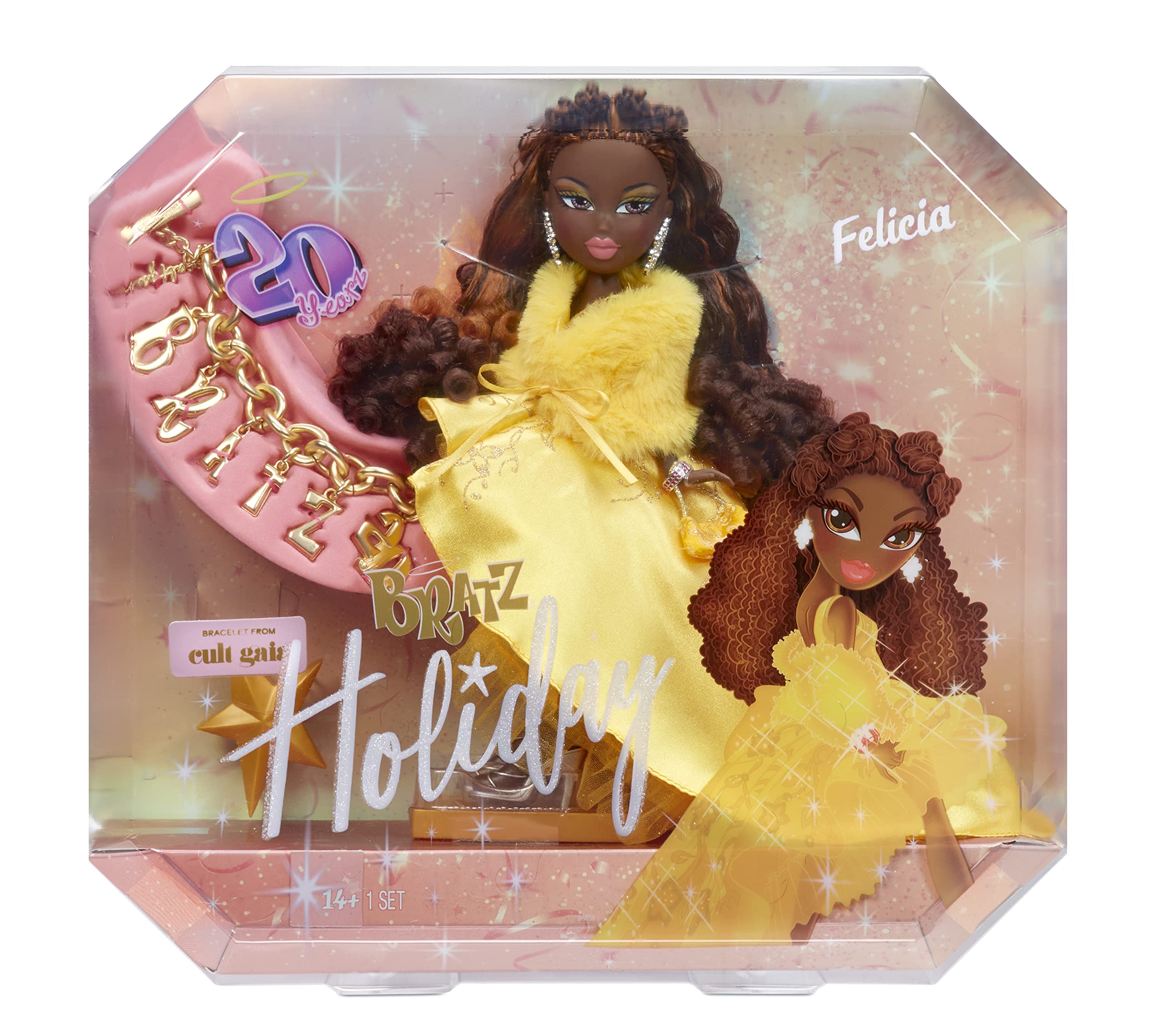 Bratz Holiday 20 Yearz Edición especial coleccionista Felicia Fashion Doll con pulsera Cult Gaia, multicolor, (578598EUC)