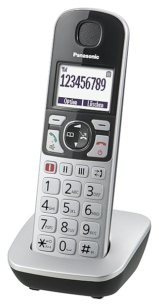 Panasonic KX-TGQ500GS Seniorentelefon, schnurlos, DECT IP-Telefon mit großen Tasten und Notruftaste, silber