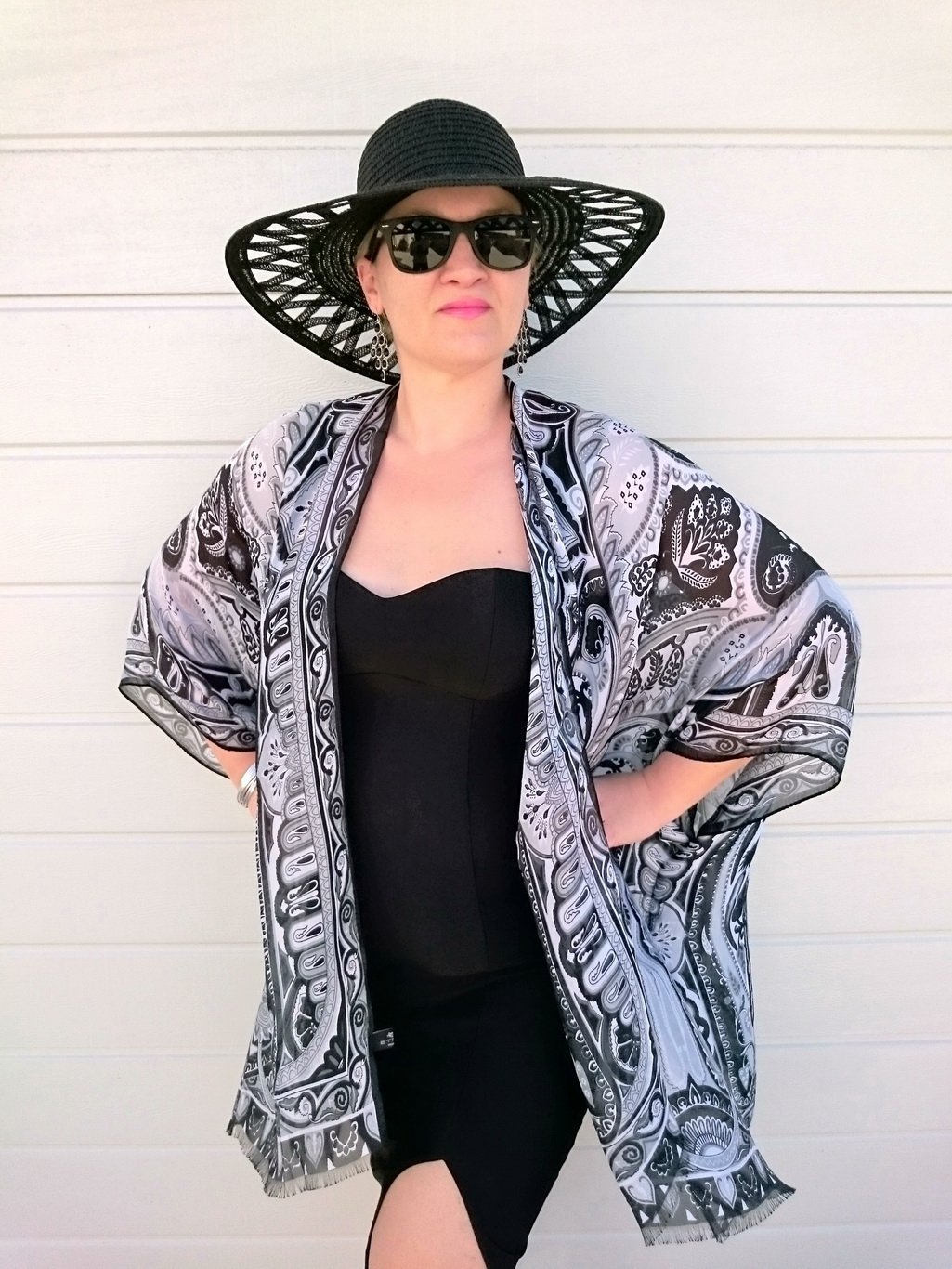 Amazoncom Black And White Kimono Plus Size Silk Jacket