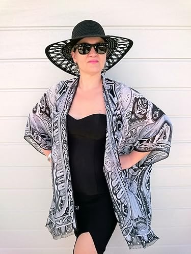 Amazoncom Black And White Kimono Plus Size Silk Jacket
