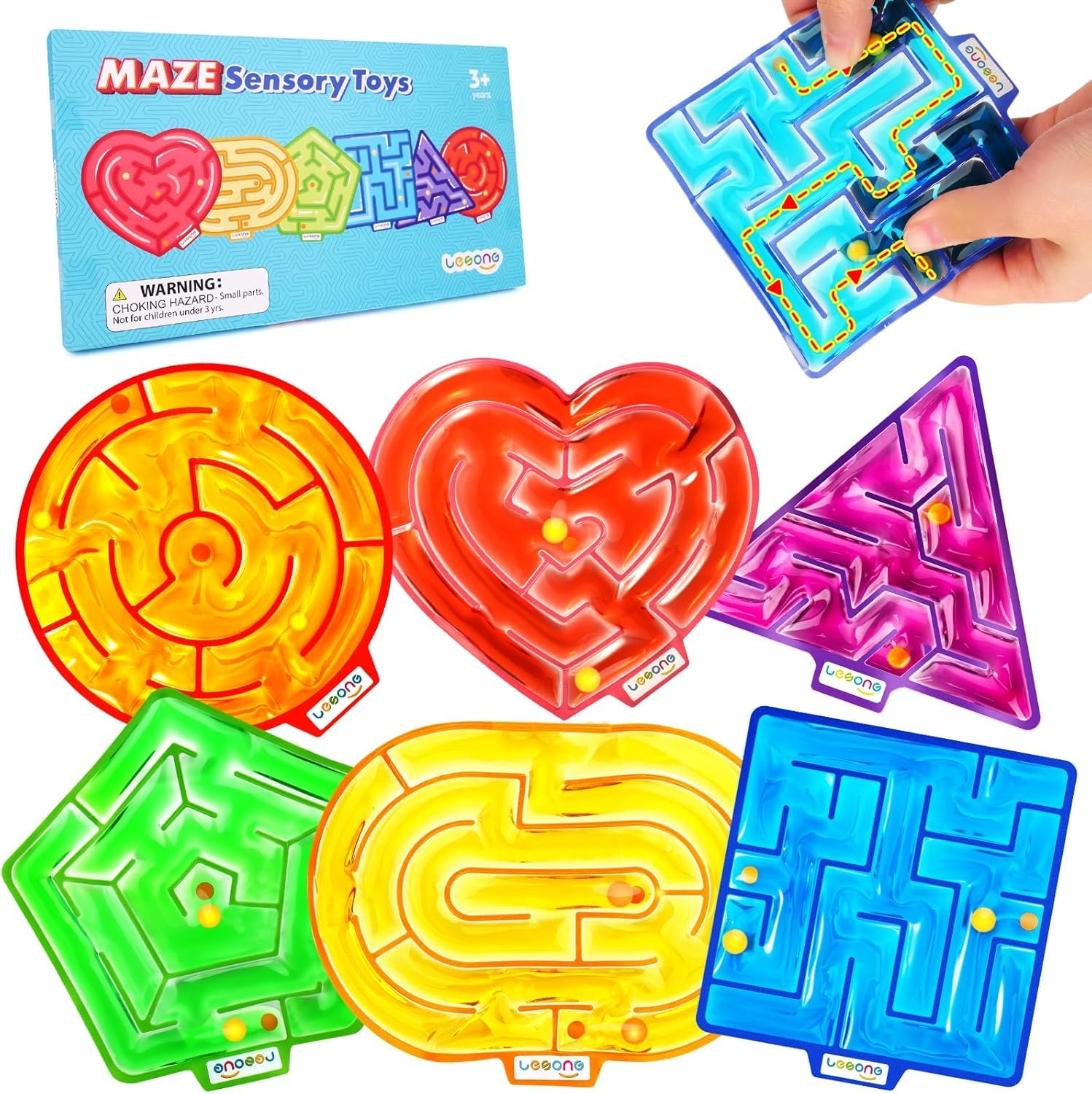 Sensory Fidget Maze Toy for Autism, LESONG 6 Pack Sensory Maze Toys Autistic Calming Toys Feeling Toy for Children Kids, Gel Filled Squishy Stress Toy for Preschool Special Needs Learning Toys