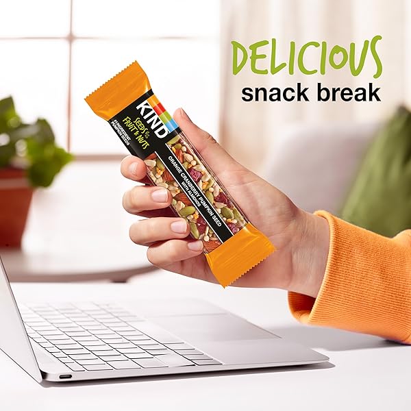 KIND SEEDS FRUIT & NUTS SNACK BAR, ORANGE CRANBERRY | 5G PROTEIN, HIGH FIBER, GLUTEN FREE BARS, 1.4 OZ, 6 COUNT