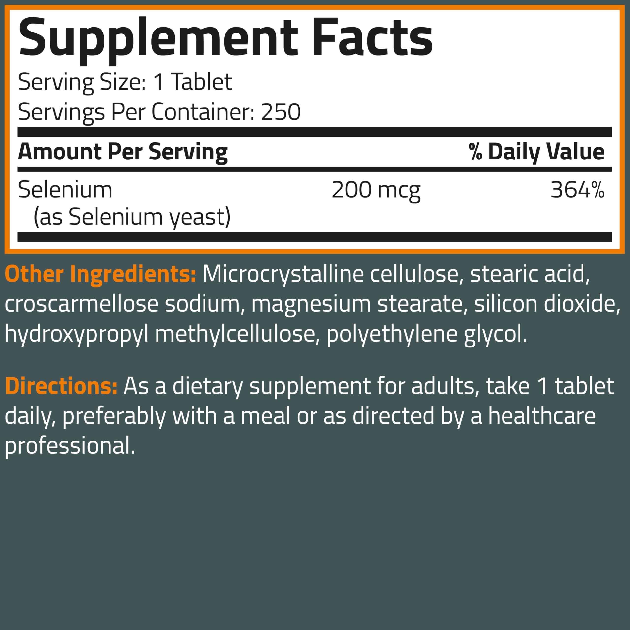 Bronson Selenium 200 mcg Immune & Antioxidant Support Essential Mineral, 250 Vegetarian Tablets