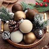Suilung 12 Pcs Neutral Textured Christmas Ball Ornaments 2.4 Inch Rustic Matte Cream Ivory Brown Gold Xmas Baubles Antique Farmhouse Xmas Tree Decorations Modern Christmas Home Decor for Tree Holiday