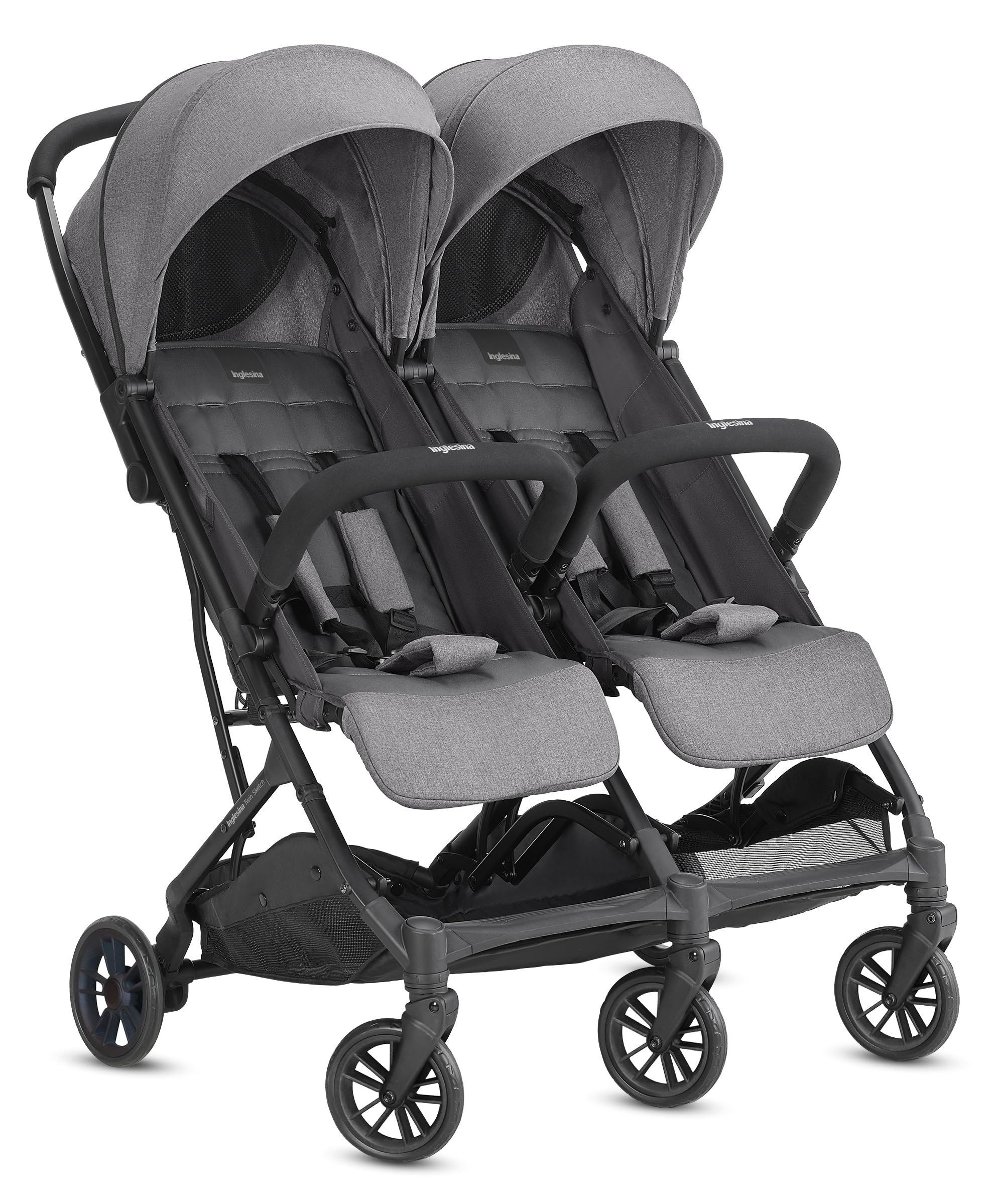 Inglesina Twin Sketch Double Stroller, Grey, Ultralight and Compact, Ideal for Twins or Brothers, High Comfort, Up to 15 kg