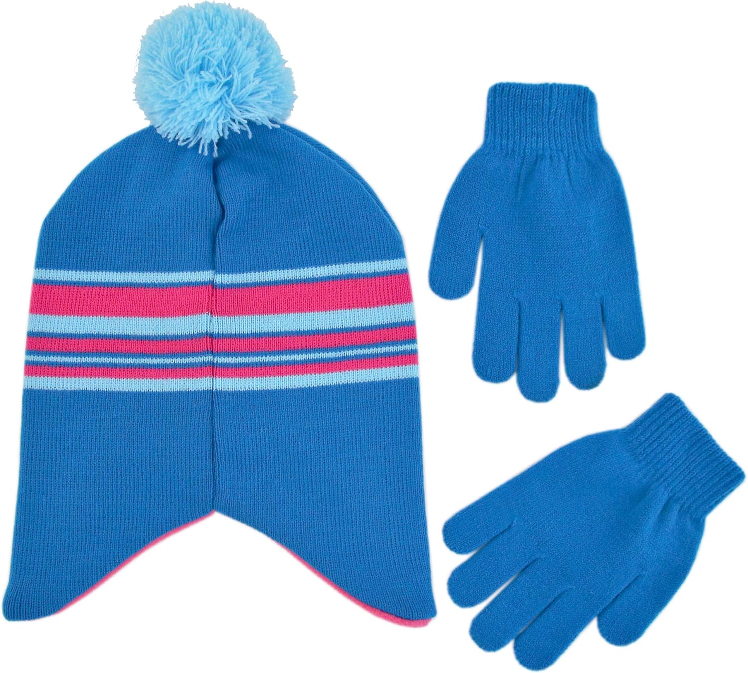 Disney Girls' Little Frozen Elsa and Anna Beanie Hat and Gloves Cold Weather Set, Blue/White, Age 4-7: Clothing