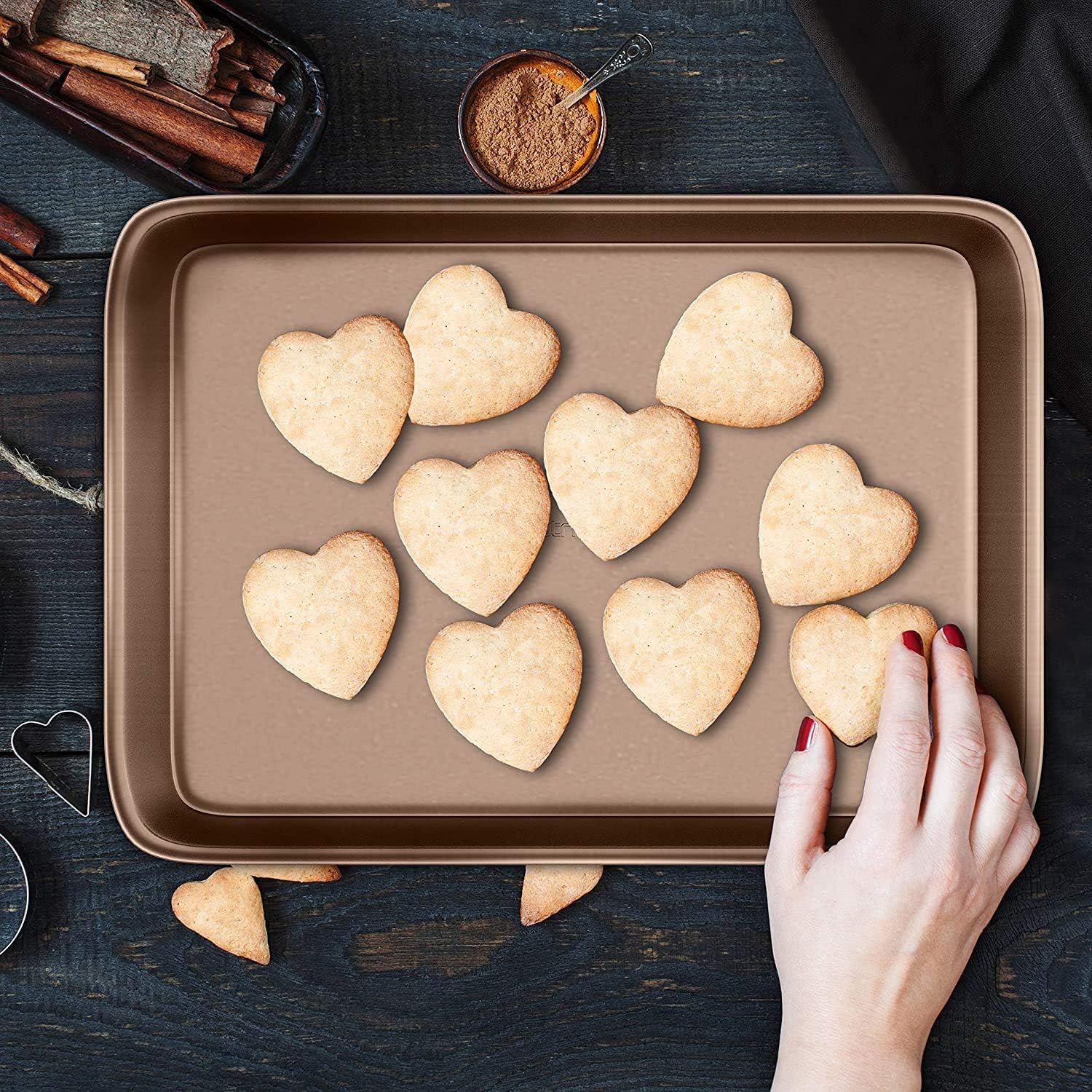 NutriChef Nonstick Cookie Sheet Baking Pan | 2pc Large and Medium Metal Oven Baking Tray - Professional Quality Kitchen Cooking Non-Stick Bake Trays w/Rimmed Borders, Guaranteed NOT to Wrap: Kitchen & Dining