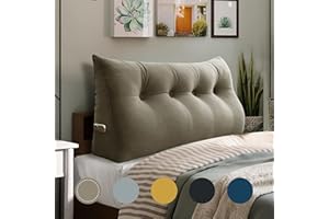 WOWMAX Triangular Headboard Pillow Full Bed Wedge Pillow for Headboard Large Bolster Pillow for Bed Wedge Pillow Headboard Daybed Pillows with Removable Cover, Velvet(100% Cotton), Beige-Gray