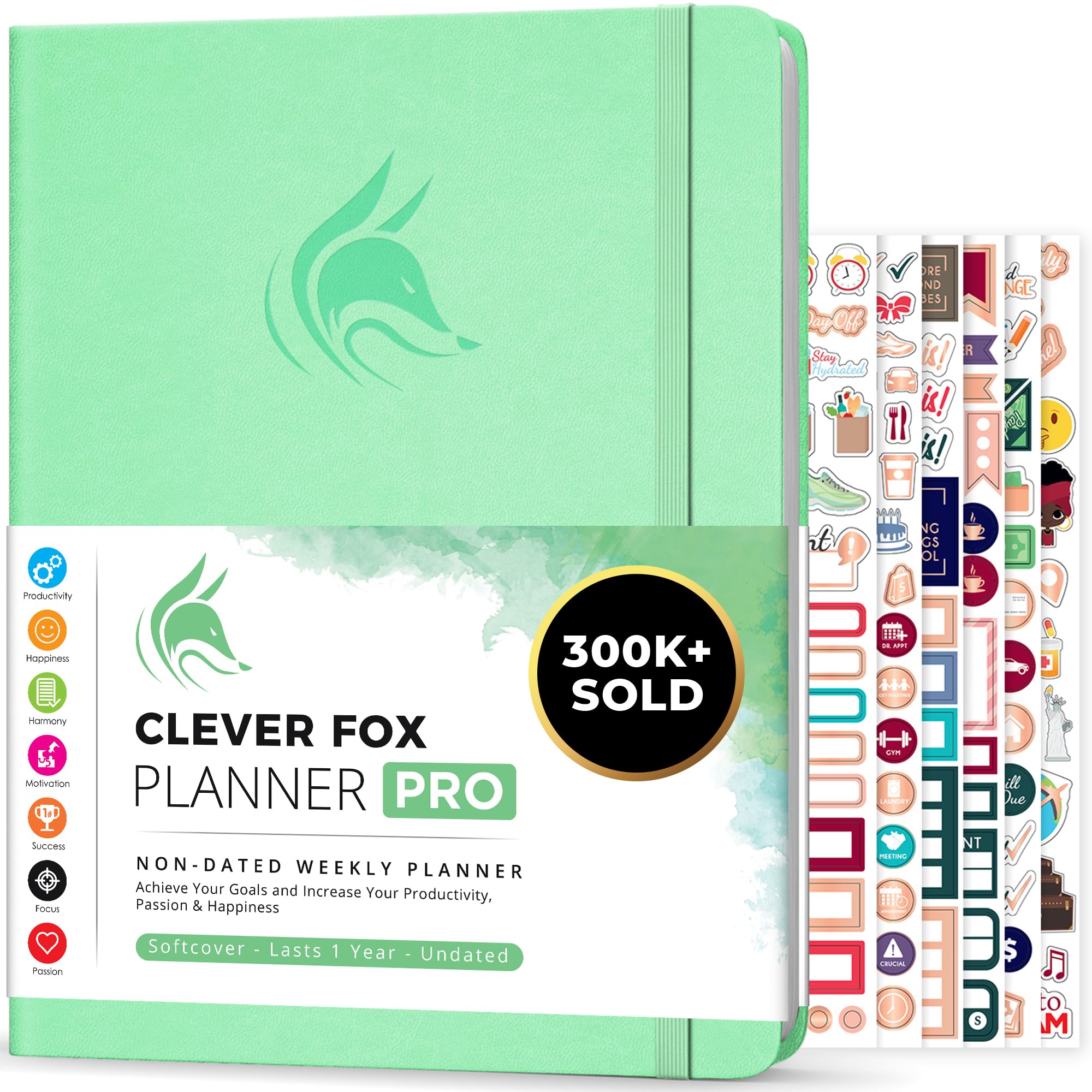 Clever Fox Planner PRO – Weekly & Monthly Life Planner to Increase Productivity, Time Management and Hit Your Goals, 21.5x28cm (Mint)