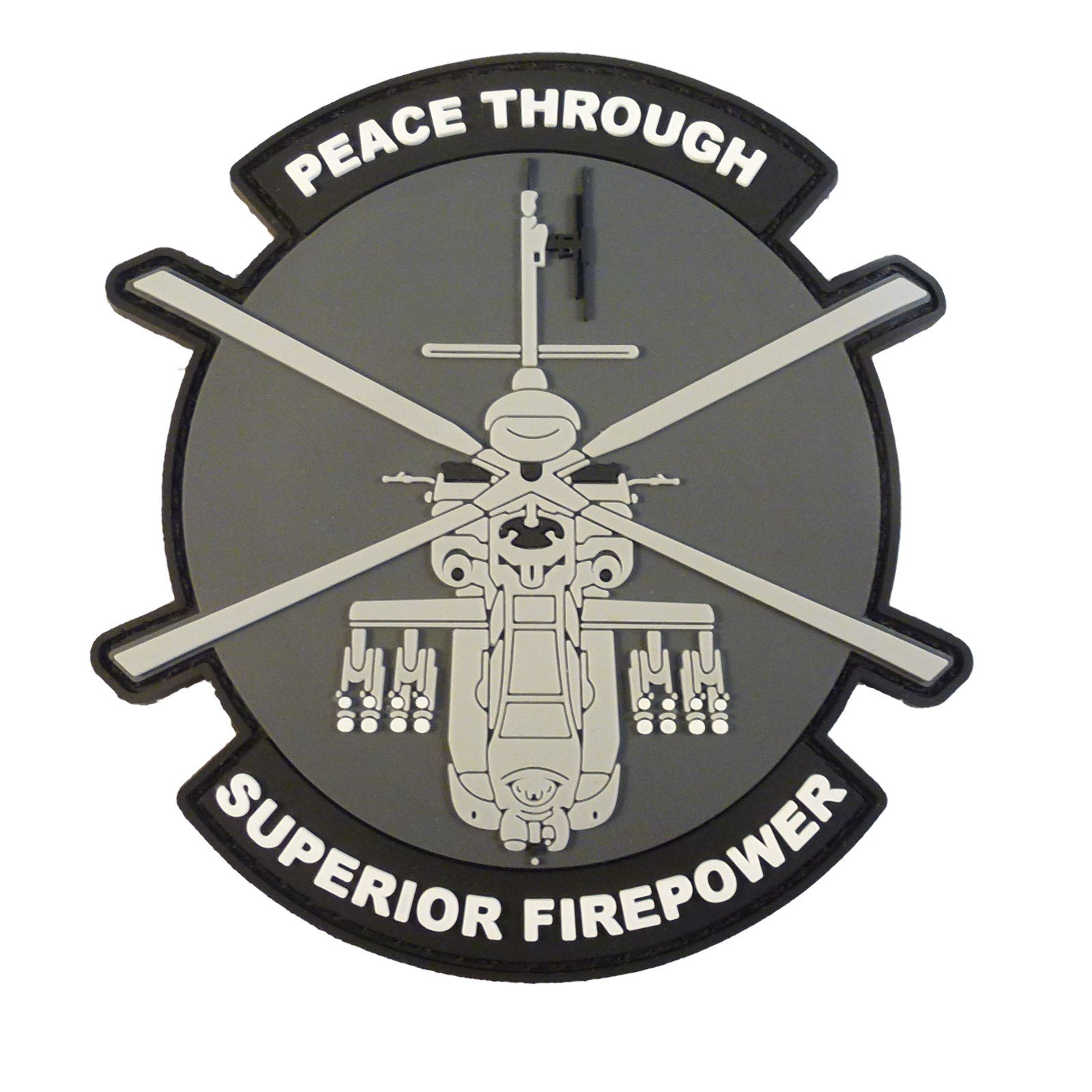 Peace Through Superior Firepower AH-64 Apache Helicopter Morale PVC Rubber 3D Touch Fastener Patch