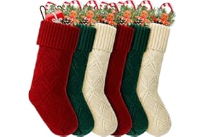 M&C Music Color Christmas Stockings, Personalized Christmas Stockings 18" Large Cable Knitted Stocking Decorations for Family Holiday Xmas Party Décor Burgundy (18"/ Pack 6-B, Red/Green/Ivory)