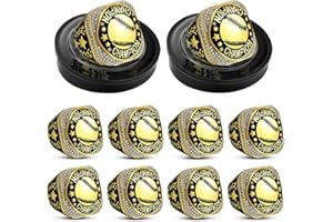 Highergo 10pcs Softball Soccer Baseball MVP Championship Trophy Ring with Display Neck Chain and Stand Basketball Cheerleading Bowling Football Volleyball Track Field for Award Gift