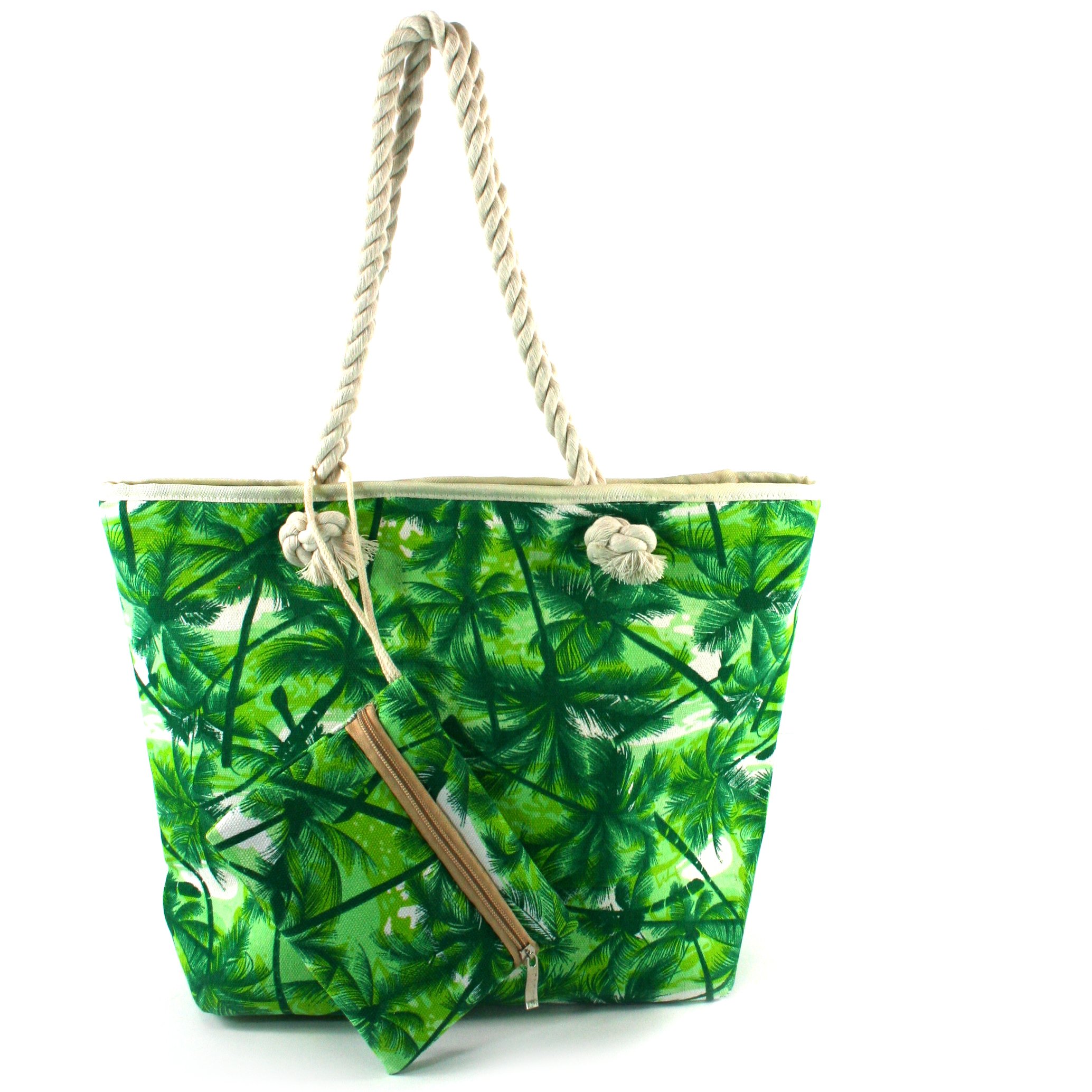 High Quality Zipped Beach Bag with Rope Handles, a waterproof lining, a zipped inner pocket and a FREE matching zipped purse (Palm Tree)