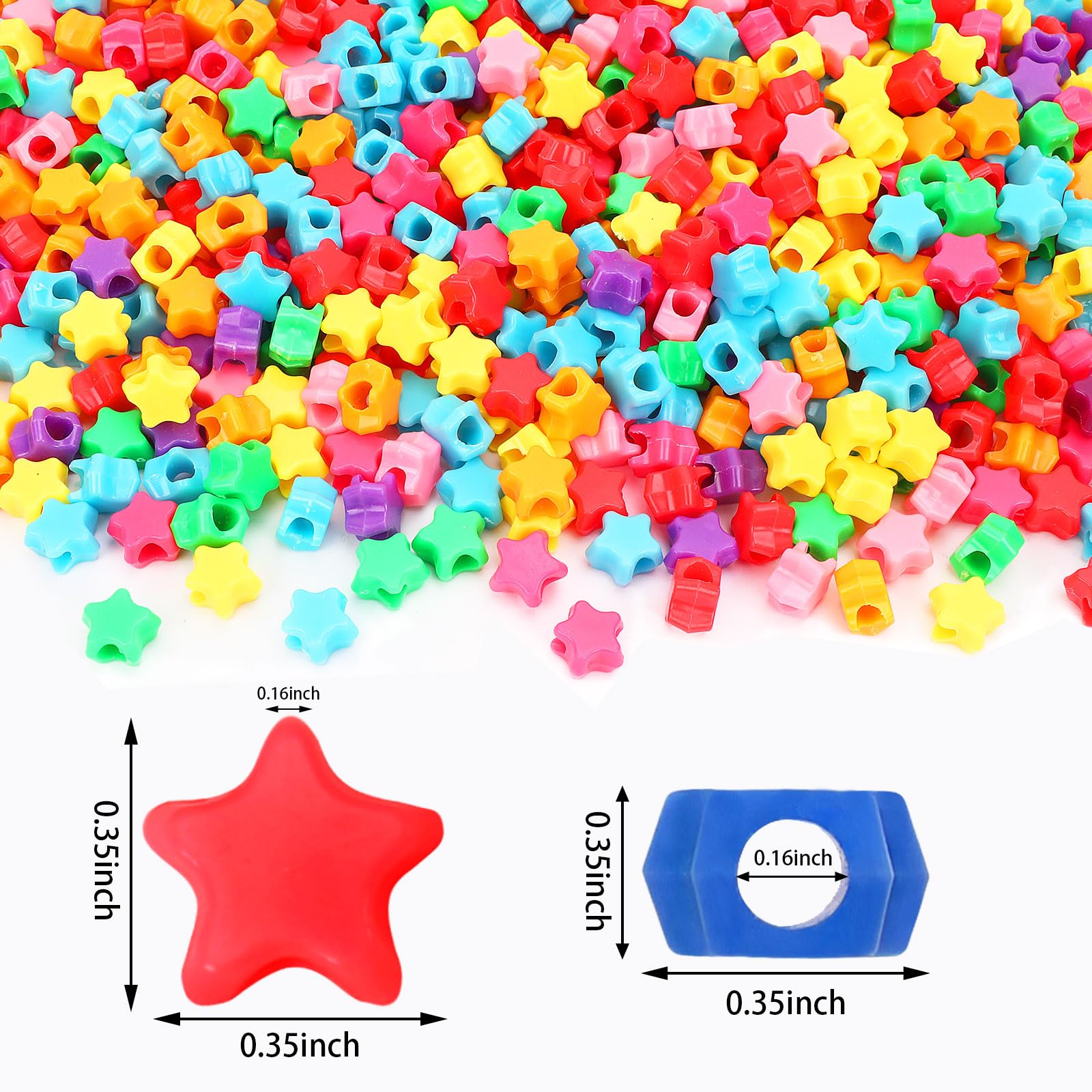 UPINS 1200 Pcs Star Pony Beads, Star Shape Spacer Beads Rainbow Beads Bulk Large Hole for Birthday 4th of July Pride Party Decorate Friendship Bracelets Hair Beads Crafts