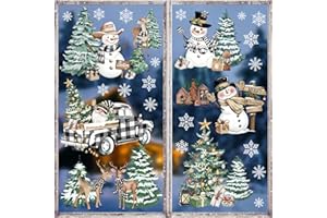 decalmile Christmas Winter Snowman Car Window Clings Reusable Christmas Pine Tree Elk Xmas Window Decals Double Side Printed 