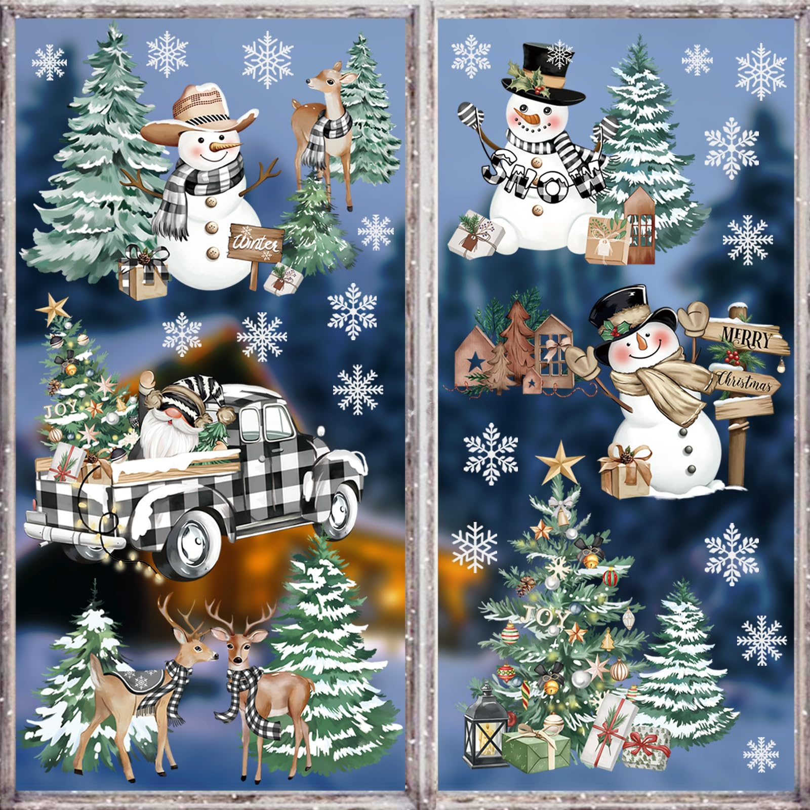decalmile Christmas Winter Snowman Car Window Clings Reusable Christmas Pine Tree Elk Xmas Window Decals Double Side Printed Window Stickers Glass Door Home Shop Showcase Party Decoration