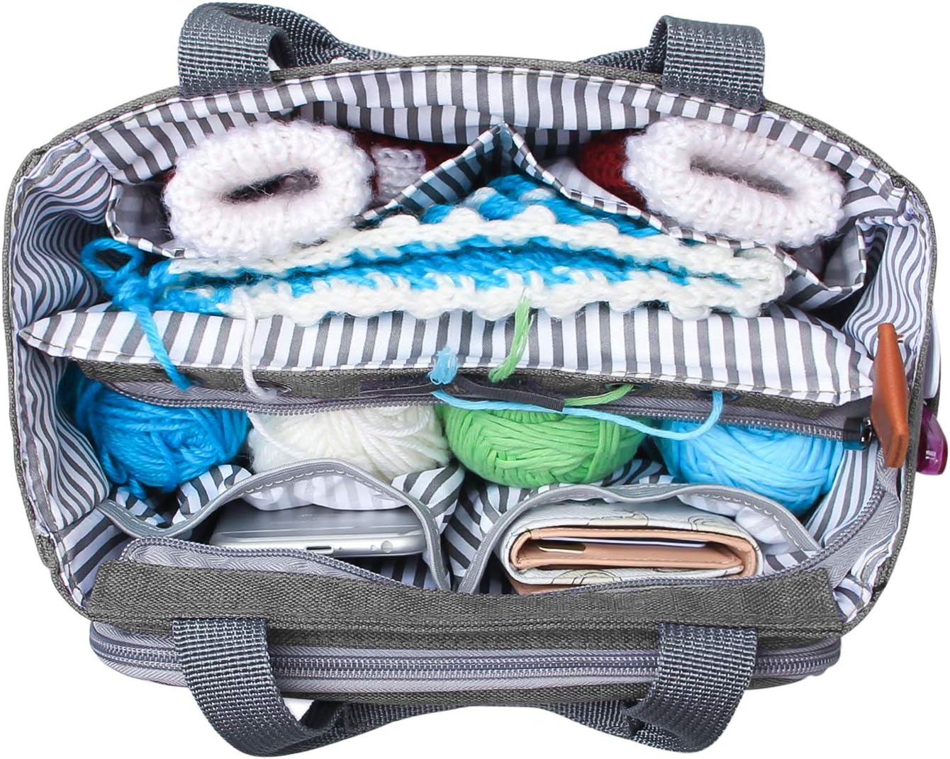 Luxja Crochet Tote Bag, Portable Yarn Storage Bag - Image 4