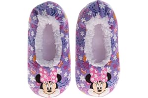 Josmo Slipper Socks for Girls - Plush Soft Cozy SlipOn Sock Slippers with Grip - Stitch Minnie Disney Princesses (Sizes: 5-10 Toddlers / 11-13 Little Kid / 1-5 Big Kids)
