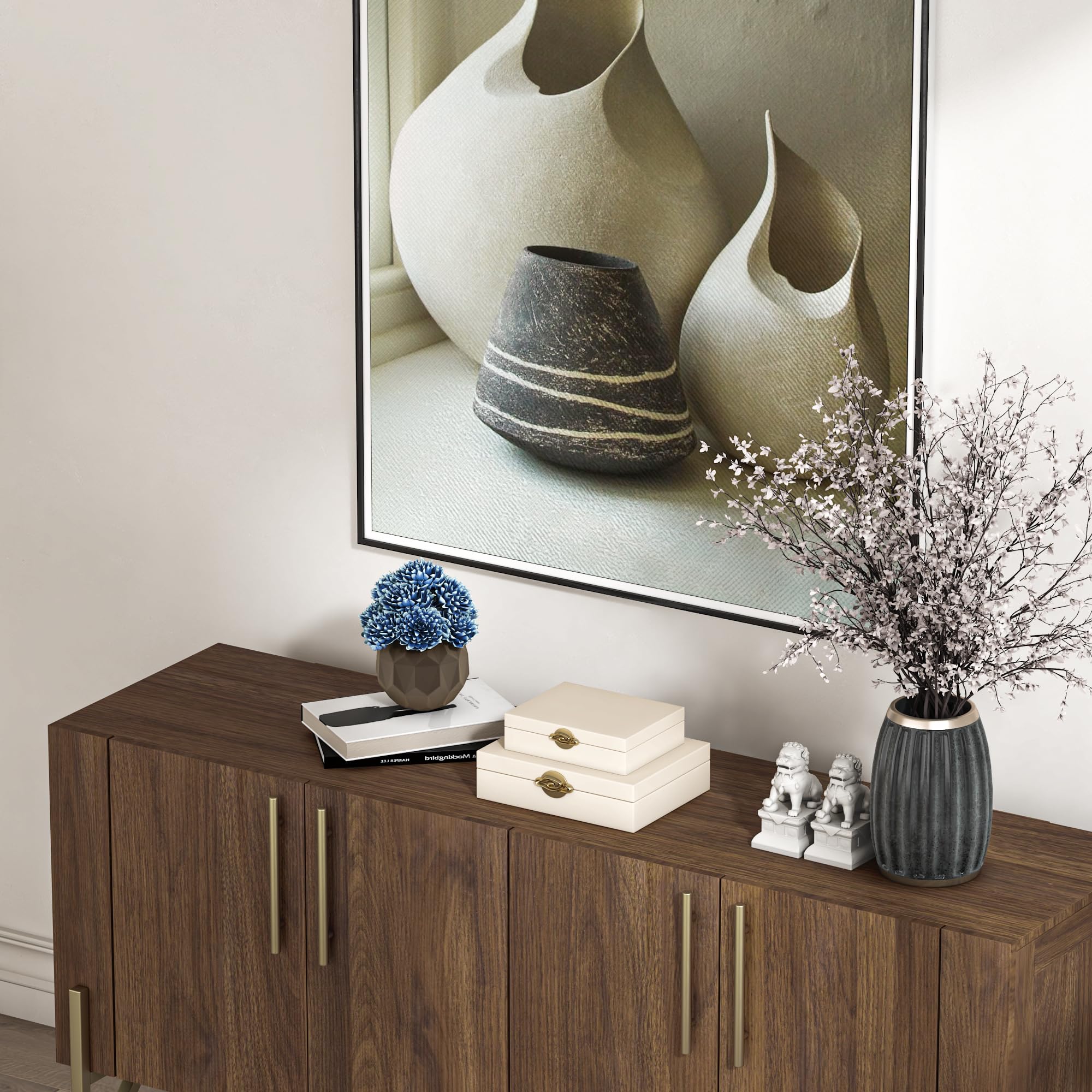 Roomfitters Credenza Arvada in Stile Medio Secolo, Buffet da Cucina a 2 Ante, Credenza Soggiorno, Credenza Mobile Cucina, Stampa in Legno di Pioppo con Design Intagliato e Geometrico