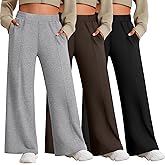 Sweetyweee 3 Pack Women's Plus Size Pants Wide Leg High Waist Casual Lounge Yoga Pants Baggy Stretchy Seams Joggers Trousers