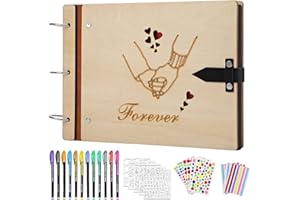 SEEHAN Love Scrapbook Wooden Photo Album"Hand in Hand" Valentines Scrap Book Memory Photo Book for Couples Anniversary, Wedding Guest Book 60 Pages