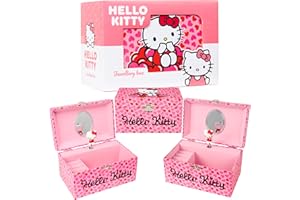 Hello Kitty Sanrio Musical Jewelry Box for Girls Teens Women Kawaii Wind Up Music Box Jewelry Organizer Ring Holder Gifts for Women (Pink