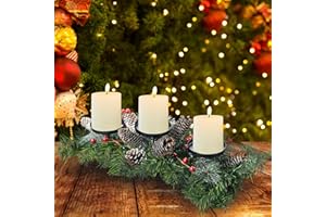AISCOOL Christmas Decoration Candle Holder for Table Centerpiece with 3 Candles Holder, Pine Cones, Red Berry, Perfect for Indoor Xmas Ornaments Wedding Party Fireplace Table Decor