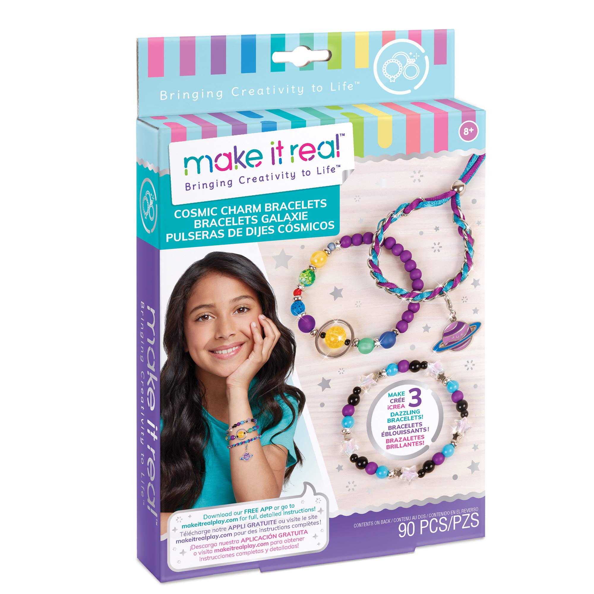 Make It Real – Cosmic Charm Bracelets - DIY Charm Bracelets for Teen Girls - Arts and Crafts Kit for Creative Jewelry Making - Jewelry Kit with Charms and Colored Beads