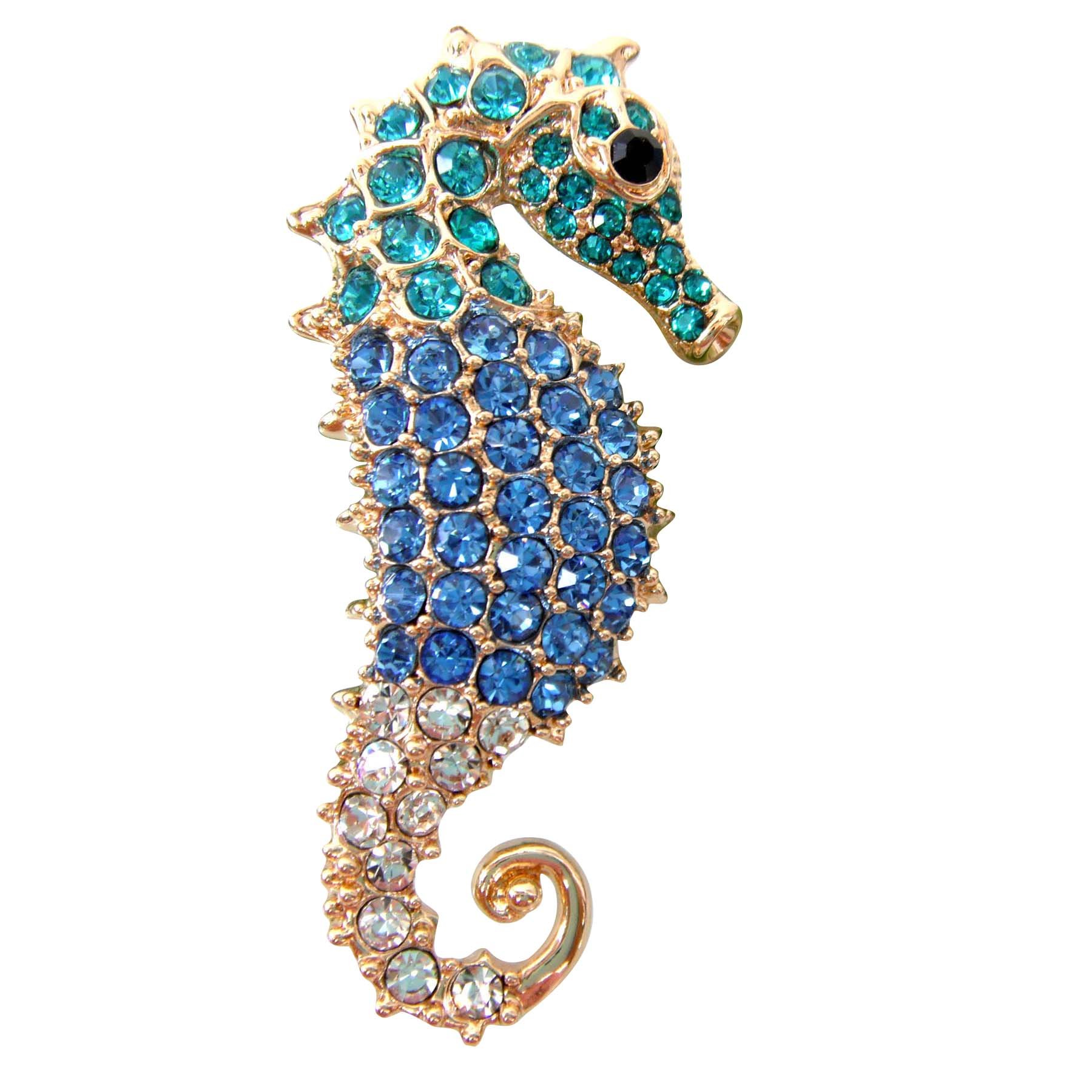 Navachi 18k Gold Plated Green Crystal Hippocampus Sea Horse Az7272b Brooch pins