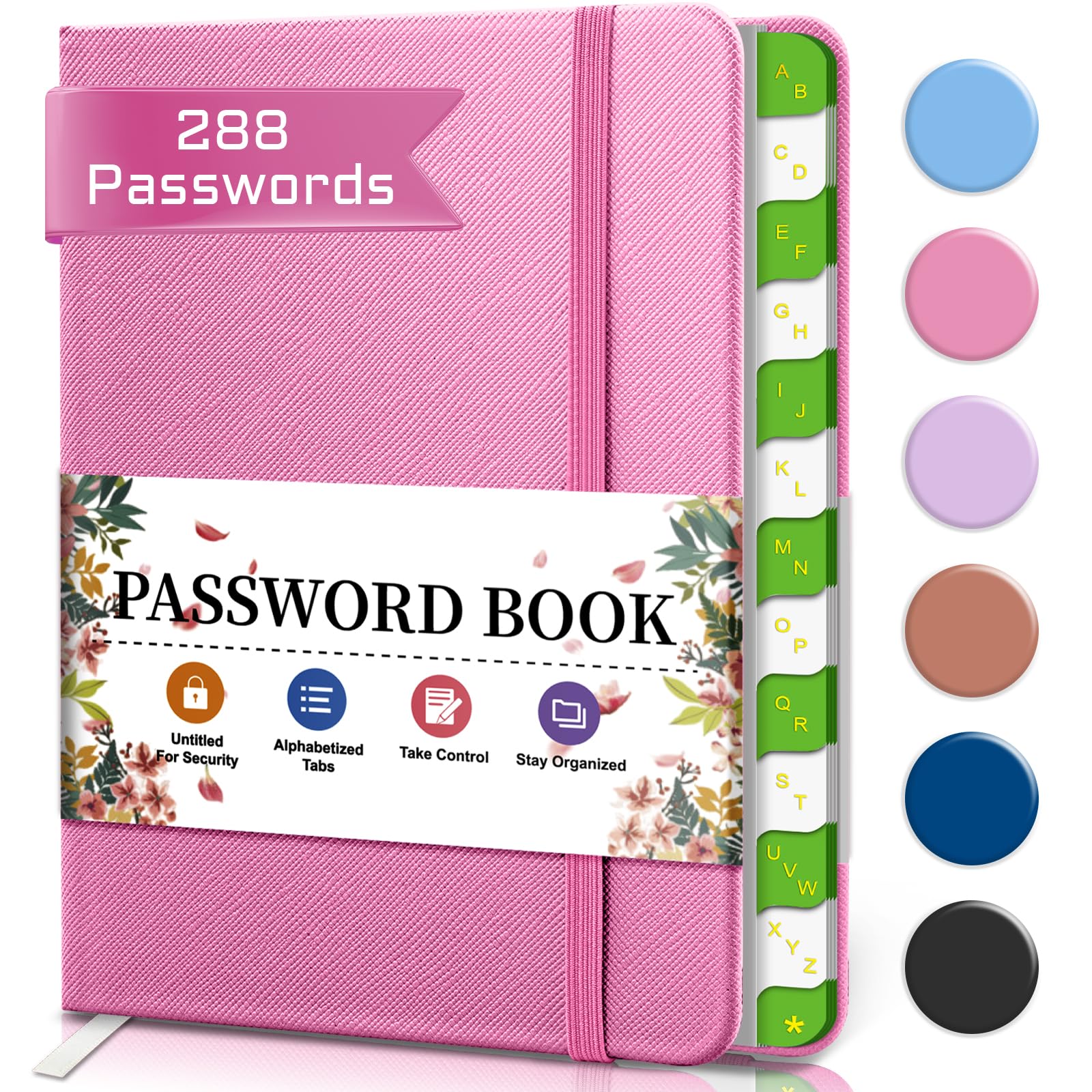 BLESWIN Password Book – Small Alphabetical Password Keeper with Tabs, Hardcover Notebook & Organizer for Internet Website Address Login, Perfect Pocket Size - Pink