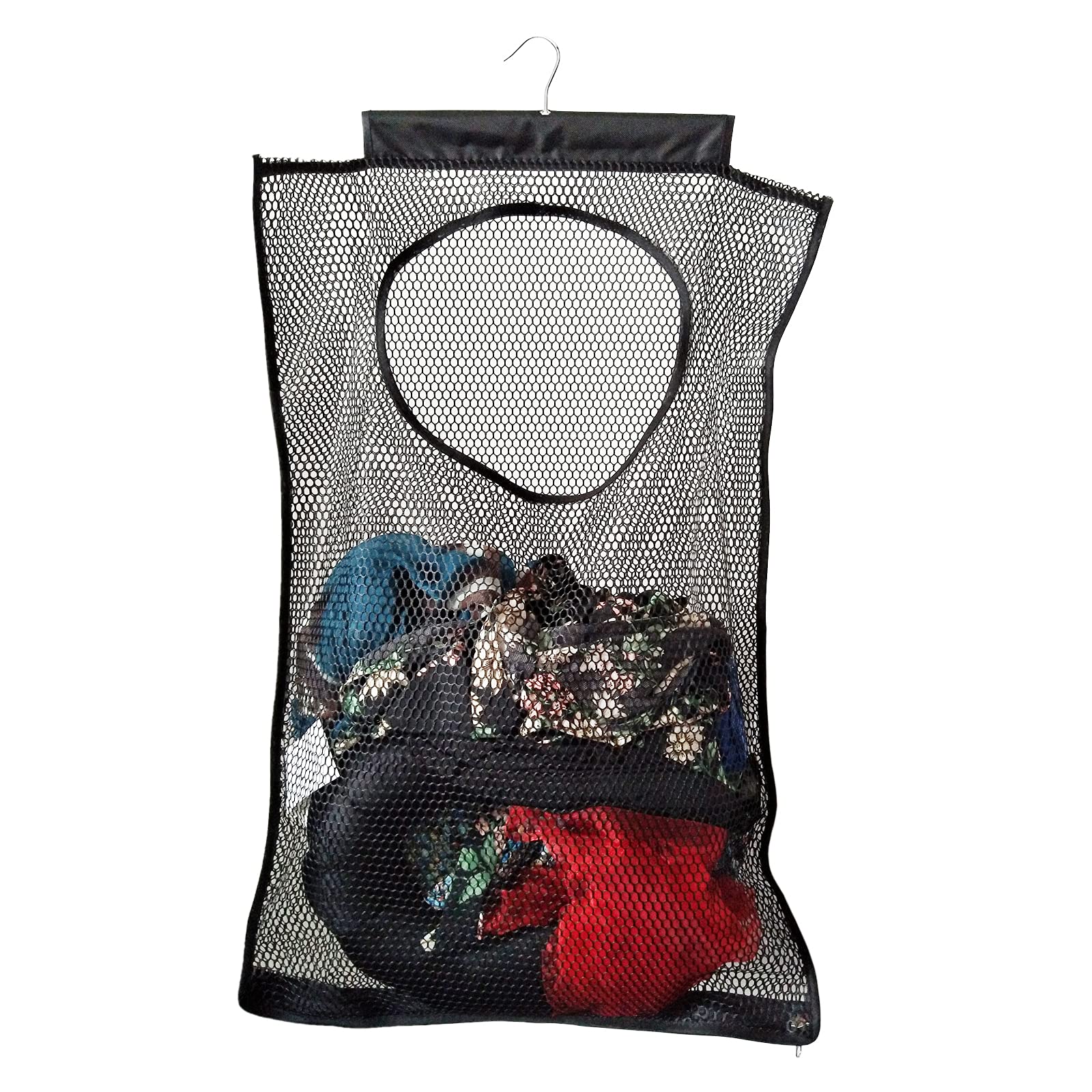 Fajyaz Hanging Mesh Laundry Hamper (76cm*50cm) Large Dirty Clothes Bag, Can Be Used Behind The Door & Closet & Caravan& Bathroom (Black)